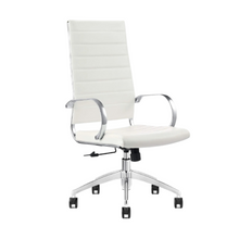 Load image into Gallery viewer, GM Seating Ribbed Mid-Back Desk Chair - High Back Lumbar Support, Modern Style Executive chair for Home and Office - 360 Swivel Rolling Wheels - Aluminum Chrome Frame &amp; Base - White