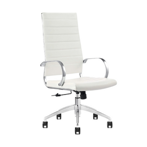 GM Seating Ribbed Mid-Back Desk Chair - High Back Lumbar Support, Modern Style Executive chair for Home and Office - 360 Swivel Rolling Wheels - Aluminum Chrome Frame & Base - White