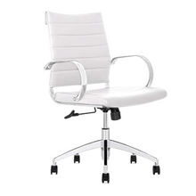 Load image into Gallery viewer, GM Seating Ribbed Mid-Back Desk Chair - High Back Lumbar Support, Modern Style Executive chair for Home and Office - 360 Swivel Rolling Wheels - Aluminum Chrome Frame &amp; Base - White