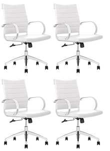 GM Seating Ribbed Mid-Back Desk Chair - High Back Lumbar Support, Modern Style Executive chair for Home and Office - 360 Swivel Rolling Wheels - Aluminum Chrome Frame & Base - White