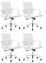 Load image into Gallery viewer, GM Seating Ribbed Mid Back Desk Chair - Lumbar Support, Modern Style Executive Chair for Home and Office - 360 Swivel Rolling Wheels - Aluminum Chrome Frame &amp; Base - (White &amp; Chrome)