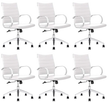 Load image into Gallery viewer, GM Seating Ribbed Mid Back Desk Chair - Lumbar Support, Modern Style Executive Chair for Home and Office - 360 Swivel Rolling Wheels - Aluminum Chrome Frame &amp; Base - (White &amp; Chrome)