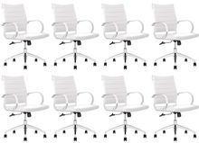 Load image into Gallery viewer, GM Seating Ribbed Mid-Back Desk Chair - High Back Lumbar Support, Modern Style Executive chair for Home and Office - 360 Swivel Rolling Wheels - Aluminum Chrome Frame &amp; Base - White