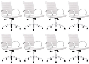 GM Seating Ribbed Mid Back Desk Chair - Lumbar Support, Modern Style Executive Chair for Home and Office - 360 Swivel Rolling Wheels - Aluminum Chrome Frame & Base - (White & Chrome)