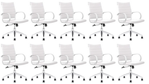 GM Seating Ribbed Mid Back Desk Chair - Lumbar Support, Modern Style Executive Chair for Home and Office - 360 Swivel Rolling Wheels - Aluminum Chrome Frame & Base - (White & Chrome)