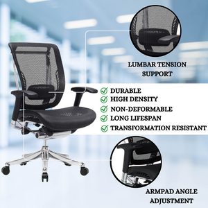 GM Seating Enklave Ergonomic Office Chair - Mesh Hi Back Executive Desk Chair - Adjustable Lumber support & Backrest - Chrome Base with Headrest & Seat Slide - Modern Comfortable Desk Chair for Home and Office - Black