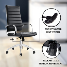 Load image into Gallery viewer, GM Seating Ribbed Mid-Back Desk Chair - Lumbar Support, Modern Style Executive chair for Home and Office - 360 Swivel Rolling Wheels - Aluminum Chrome Frame &amp; Base - Black