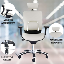 Load image into Gallery viewer, GM Seating Ergolux Genuine Leather Executive Office Chair - Lumbar Support, Modern Style Ergonomic Chair for Home Office - Comfortable Desk Chair with Headrest, Seat Slide, Ratchet Back, 3D Adjustable Armrest – White