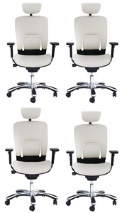 GM Seating Ergolux Genuine Leather Executive Office Chair - Lumbar Support, Modern Style Ergonomic Chair for Home Office - Comfortable Desk Chair with Headrest, Seat Slide, Ratchet Back, 3D Adjustable Armrest – White