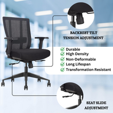 Load image into Gallery viewer, GM Seating Bitchair Ergonomic Mesh Office Chair - Adjustable Lumbar Support Computer Desk Chair with Height Adjustable Arms - Seat Depth Adjustable Executive Office Chair -  (Black)