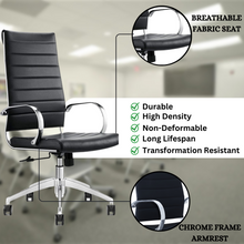 Load image into Gallery viewer, GM Seating Ribbed Mid-Back Desk Chair - Lumbar Support, Modern Style Executive chair for Home and Office - 360 Swivel Rolling Wheels - Aluminum Chrome Frame &amp; Base - Black