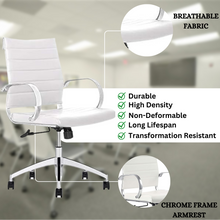 Load image into Gallery viewer, GM Seating Ribbed Mid-Back Desk Chair - High Back Lumbar Support, Modern Style Executive chair for Home and Office - 360 Swivel Rolling Wheels - Aluminum Chrome Frame &amp; Base - White