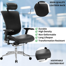 Load image into Gallery viewer, GM Seating Dreem Genuine Leather Ergonomic Office Chair - Lumbar Support, Modern Style Executive chair for Home and Office - Comfortable Desk Chair with Headrest, Seat Slide, Ratchet Back, 4D Adjustable Armrest