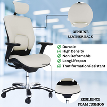 Load image into Gallery viewer, GM Seating Ergolux Genuine Leather Executive Office Chair - Lumbar Support, Modern Style Ergonomic Chair for Home Office - Comfortable Desk Chair with Headrest, Seat Slide, Ratchet Back, 3D Adjustable Armrest – White