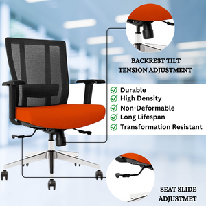 GM Seating Bitchair Ergonomic Mesh Office Chair - Adjustable Lumbar Support Computer Desk Chair with Height Adjustable Arms - Seat Depth Adjustable Executive Office Chair -  Black (Tangerine)