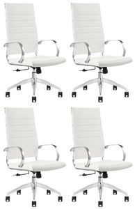 GM Seating Ribbed Mid-Back Desk Chair - High Back Lumbar Support, Modern Style Executive chair for Home and Office - 360 Swivel Rolling Wheels - Aluminum Chrome Frame & Base - White