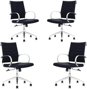 Ribbed Mid Back Conference Room Chairs - Lumbar Support, Modern Style Executive Chair for Home and Office - 360 Swivel Rolling Wheels - Aluminum Chrome Frame & Base - Black