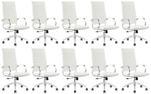 Load image into Gallery viewer, GM Seating Ribbed Mid-Back Desk Chair - High Back Lumbar Support, Modern Style Executive chair for Home and Office - 360 Swivel Rolling Wheels - Aluminum Chrome Frame &amp; Base - White