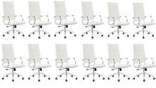 Load image into Gallery viewer, GM Seating Ribbed Mid-Back Desk Chair - High Back Lumbar Support, Modern Style Executive chair for Home and Office - 360 Swivel Rolling Wheels - Aluminum Chrome Frame &amp; Base - White