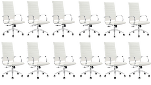 GM Seating Ribbed Mid-Back Desk Chair - High Back Lumbar Support, Modern Style Executive chair for Home and Office - 360 Swivel Rolling Wheels - Aluminum Chrome Frame & Base - White