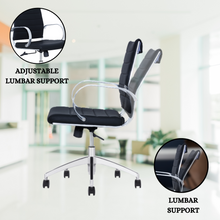 Load image into Gallery viewer, GM Seating Ribbed Mid-Back Desk Chair - Lumbar Support, Modern Style Executive chair for Home and Office - 360 Swivel Rolling Wheels - Aluminum Chrome Frame &amp; Base - Black