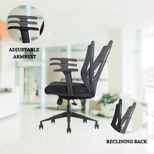 GM Seating Bitchair Ergonomic Mesh Office Chair - Adjustable Lumbar Support Computer Desk Chair with Height Adjustable Arms - Seat Depth Adjustable Executive Office Chair -  (Black)