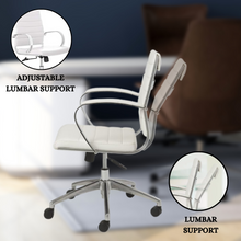 Load image into Gallery viewer, GM Seating Ribbed Mid-Back Desk Chair - High Back Lumbar Support, Modern Style Executive chair for Home and Office - 360 Swivel Rolling Wheels - Aluminum Chrome Frame &amp; Base - White