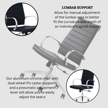 Load image into Gallery viewer, GM Seating Ribbed Mid-Back Desk Chair - Lumbar Support, Modern Style Executive chair for Home and Office - 360 Swivel Rolling Wheels - Aluminum Chrome Frame &amp; Base - Black