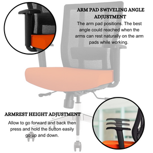 GM Seating Bitchair Ergonomic Mesh Office Chair - Adjustable Lumbar Support Computer Desk Chair with Height Adjustable Arms - Seat Depth Adjustable Executive Office Chair -  Black (Tangerine)