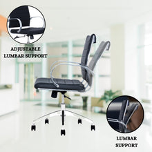 Load image into Gallery viewer, Ribbed Mid Back Conference Room Chairs - Lumbar Support, Modern Style Executive Chair for Home and Office - 360 Swivel Rolling Wheels - Aluminum Chrome Frame &amp; Base - Black