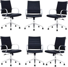 Load image into Gallery viewer, Ribbed Mid Back Conference Room Chairs - Lumbar Support, Modern Style Executive Chair for Home and Office - 360 Swivel Rolling Wheels - Aluminum Chrome Frame &amp; Base - Black