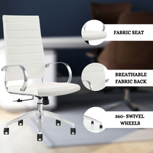 Load image into Gallery viewer, GM Seating Ribbed Mid-Back Desk Chair - High Back Lumbar Support, Modern Style Executive chair for Home and Office - 360 Swivel Rolling Wheels - Aluminum Chrome Frame &amp; Base - White