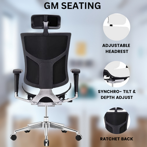 GM Seating Dreem Genuine Leather Ergonomic Office Chair - Lumbar Support, Modern Style Executive chair for Home and Office - Comfortable Desk Chair with Headrest, Seat Slide, Ratchet Back, 4D Adjustable Armrest