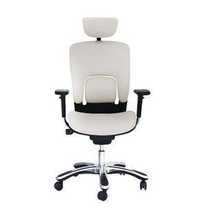 GM Seating Ergolux Genuine Leather Executive Office Chair - Lumbar Support, Modern Style Ergonomic Chair for Home Office - Comfortable Desk Chair with Headrest, Seat Slide, Ratchet Back, 3D Adjustable Armrest – White