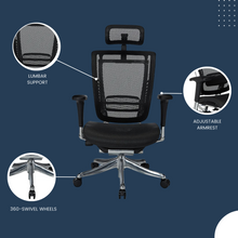 Load image into Gallery viewer, GM Seating Enklave XL Ergonomic Office Chair - Mesh Hi Back Executive Desk Chair - Adjustable Lumber support &amp; headrest - Chrome Base with Headrest &amp; Seat Slide - Modern Comfortable Desk Chair for Home and Office – Black